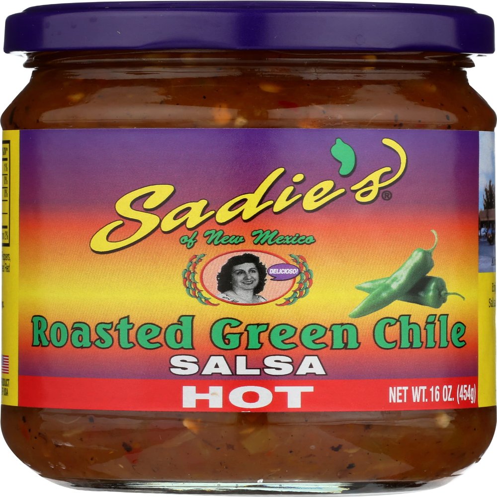 Sadie's Hot Roasted Green Chile Salsa, Non GMO, Vegan, 16 Ounce (Pack of 12)