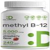 DEAL SUPPLEMENT Methyl B-12 Vitamins 5000 mcg, 240 Chewable Tablets | Active Form - Strawberry Flavored - Energy Support & Brain Health Function - Vegetarian & GMO Free view 1