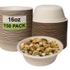 [150 Pack] 16 oz Compostable Paper Bowls Heavy-Duty Disposable Bowls, Eco-Friendly Natural Bagasse Unbleached, Hot or Cold Use, 100% Biodegradable Soup Bowls Sugarcane view 1