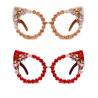 Melrose/Women Rhinestone Vintage Punk Style cat Glasses Frame Eye Bling Rhinestone reading Glasses (2pcs Champagne&red, 3.25, multiplier_x)