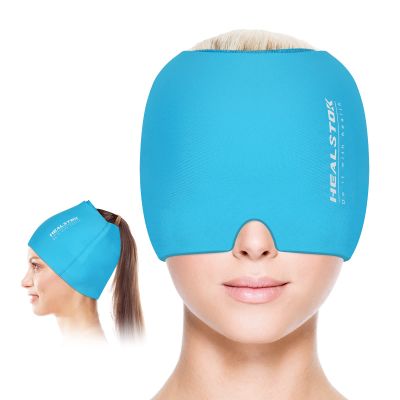 HEALSTOK Head Ice Hat, Ice Cap for Head, Ice Head Wrap, Cold & Hot Therapy Reusable 360 Compression Flexible Ice Pack Wrap. Blue