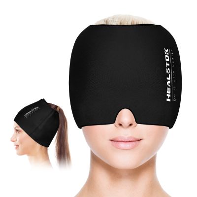HEALSTOK Cold Hat, Ice Cap, Ice Head Wrap, Cold & Hot Therapy Reusable 360 Compression Flexible Ice Pack Head Wrap, Cold Head Park Wrap. Black