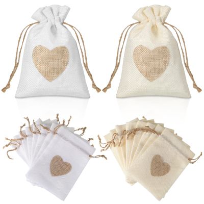 Zhengmy 100 Pcs Heart Burlap Bags 4 x 6 Inch Drawstring Linen Gift Pouch, Mini Gift Jewelry Drawstring Burlap Bag for Valentines Day Wedding Birthday Easter Christmas Party Favors
