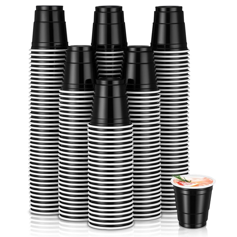 Yetene 200 Pcs 2 oz Plastic Shot Cups Mini Shot Tasting Cups for Wine Whiskey Food Wedding Baby Shower Party Drinking Beer Taste Supplies(Black)