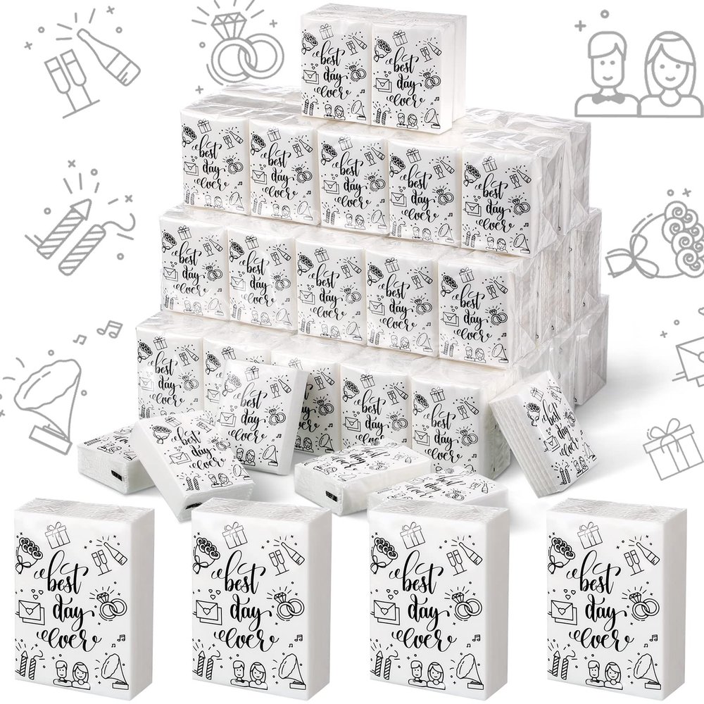 100 Pcs Wedding Facial Tissues Welcome Bags Mini Pocket Tissues Travel Size Wedding Favors for Guests 3 Ply Thank You for Celebrating with Us Celebration Graduation(Simplicity)