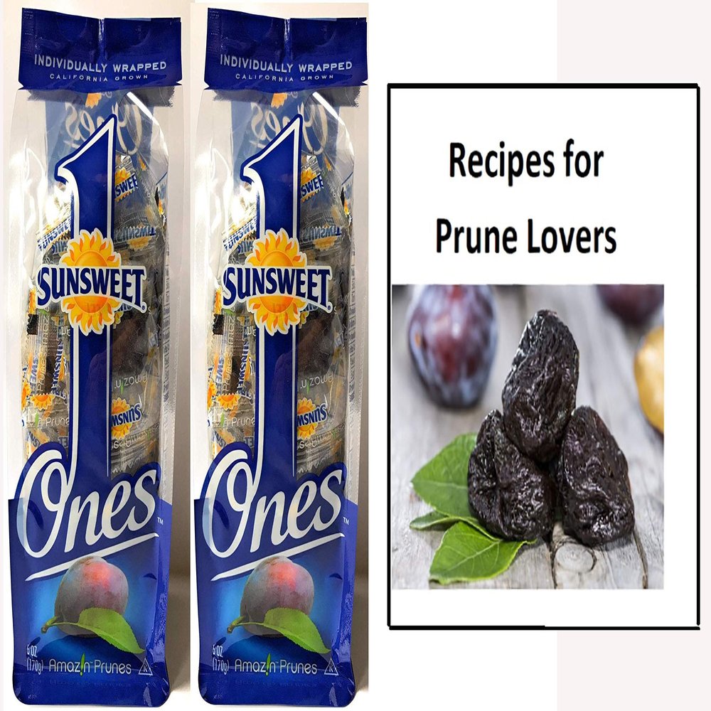 Sunsweet Individually Wrapped Pitted Prunes - 2 Packages (Each Pack is 6 Ounces) and a Prune Recipe Book