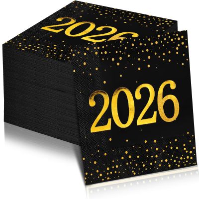 Sinmoe 100 Pcs Graduation Napkins 2026 Cocktail Disposable Paper Gold and Black Napkins for Graduation Party Decorations Table Decor