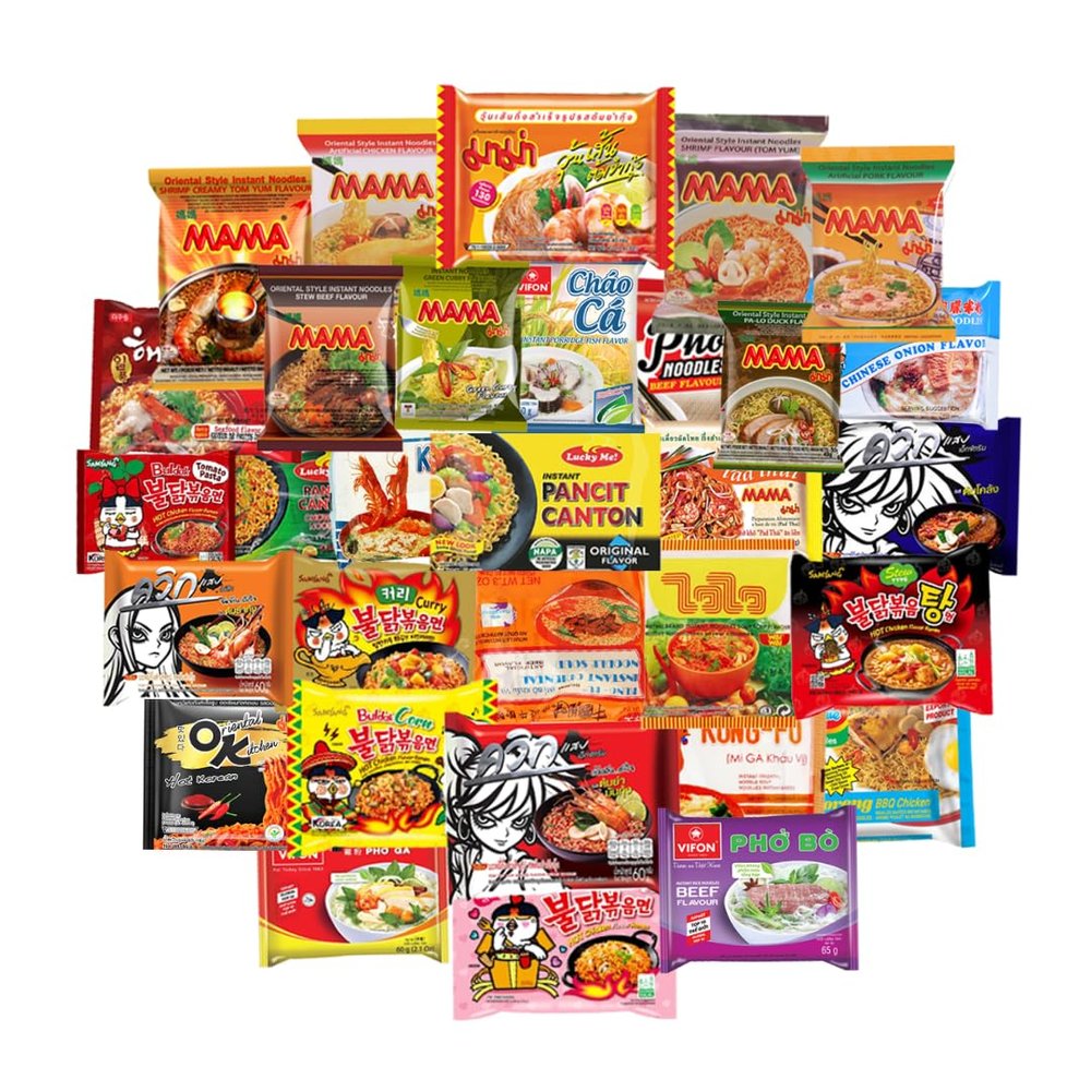 Mystery Asian Ramen Noodles Variety Pack of 12 Instant Noodle with Chopsticks