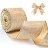 2.5" X 10 Yards Christmas Ribbon for Gift Wrapping, Metallic Glitter Wired Ribbon for Christmas Tree, Garland, Wreath, DIY Crafts Ornaments, Xmas Decorations Holiday Party Decor (Champagne Gold) view 1
