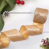 2.5" X 10 Yards Christmas Ribbon for Gift Wrapping, Metallic Glitter Wired Ribbon for Christmas Tree, Garland, Wreath, DIY Crafts Ornaments, Xmas Decorations Holiday Party Decor (Champagne Gold) view 3