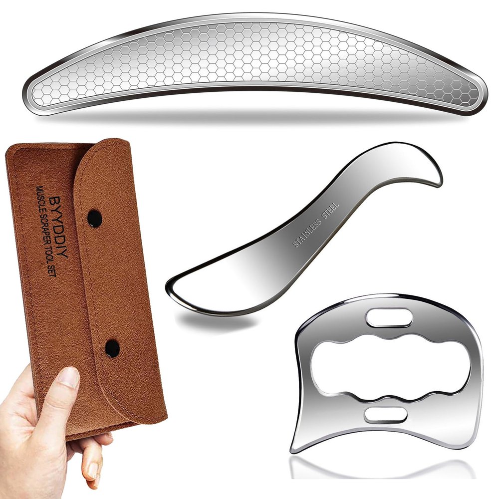 BYYDDIY 3 in 1 Stainless Steel Muscle Scraper Tools Set,Scraping Massage Tools for Physical Therapy,Derma Edge Massage Tool & GuaSha Massage Scraper Tool,IASTM Tools,Guasha Tool for Body