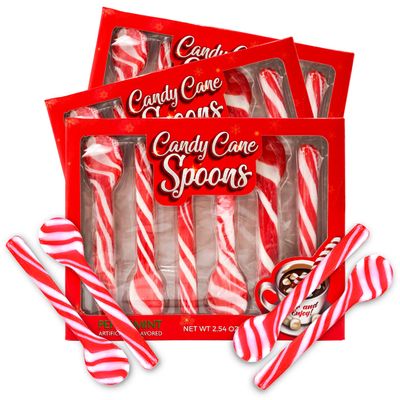 Candy Cane Peppermint Spoons, Edible Stirring Sticks for Hot Chocolate Beverages, Cocoa, Tea, Coffee, Stocking Stuffers Holiday Gifts, 3 Pack, 2.54 Ounces Each