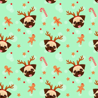 Cute Pug Puppy Dog Gift Wrap Thick Wrapping Paper Christmas Holiday Party Decoration (12 foot x 30 inch roll)