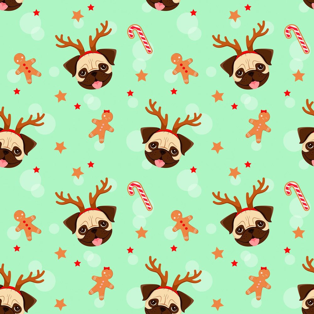 Cute Pug Puppy Dog Gift Wrap Thick Wrapping Paper Christmas Holiday Party Decoration (12 foot x 30 inch roll)