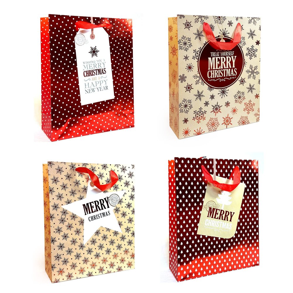 allgala 12-PC (12.5x10.25 inch) Premium Metallic Foil Hotstamping Chritmas Gift Bag-GP91052