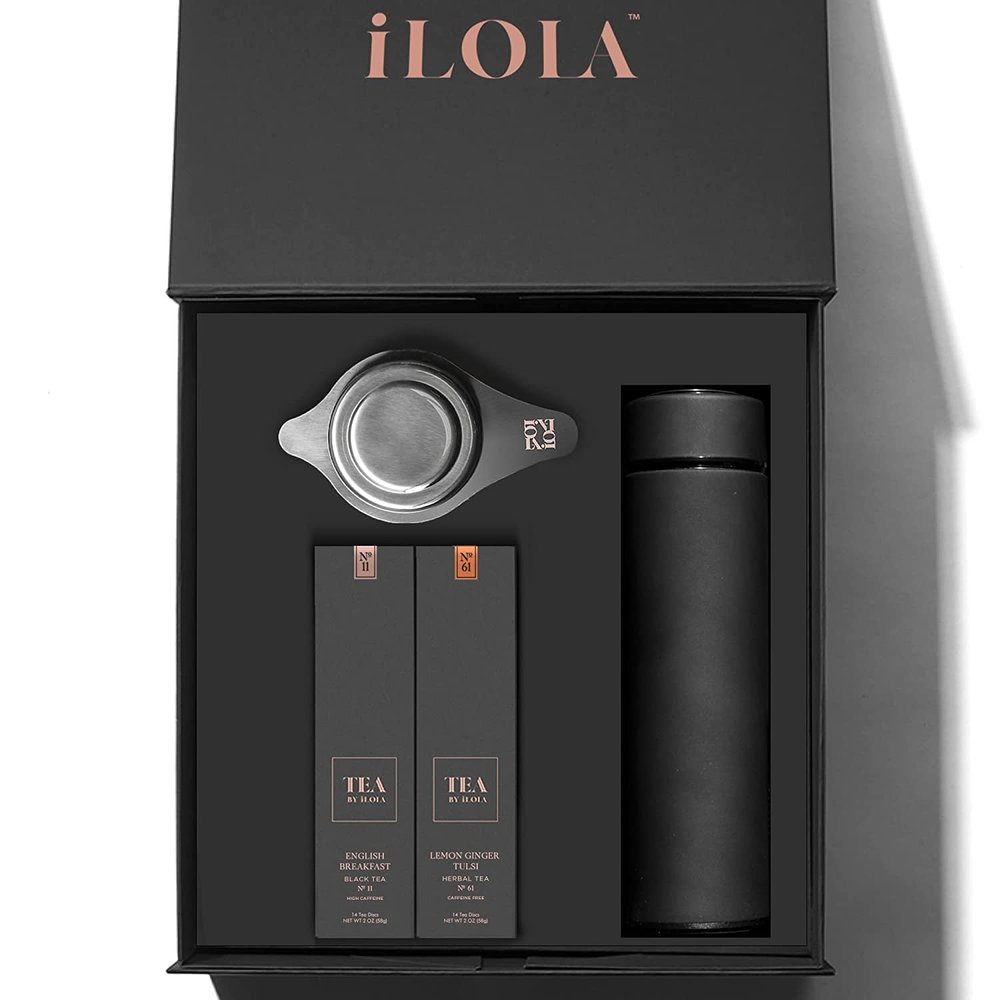 iLOLA Tea Disc Essentials Box Set | Oprahs Favorite Things 2022 | Thermos, Infuser, English Breakfast & Lemon Ginger Tulsi Organic Loose Leaf Probiotic Tea | Christmas Birthday Employee Gift