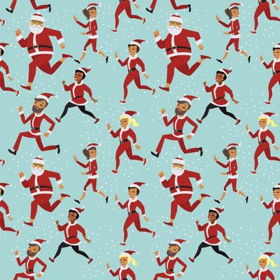 Funny Marathon Runner Gift Wrap Thick Wrapping Paper Christmas Holiday Santa Jogger Party Decoration (12 foot x 30 inch roll)