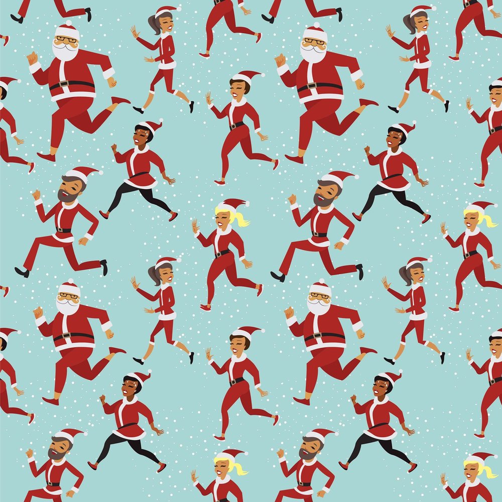Funny Marathon Runner Gift Wrap Thick Wrapping Paper Christmas Holiday Santa Jogger Party Decoration (12 foot x 30 inch roll)