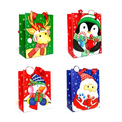 allgala 12-PC (6 x4.75 inch) Premium Vivid Cartoon Design Glitter Chritmas Gift Bag-GP91070