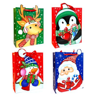 allgala 12-PC (12.5x10.25 inch) Premium Vivid Cartoon Design Glitter ChristmasGift Bag-GP91072