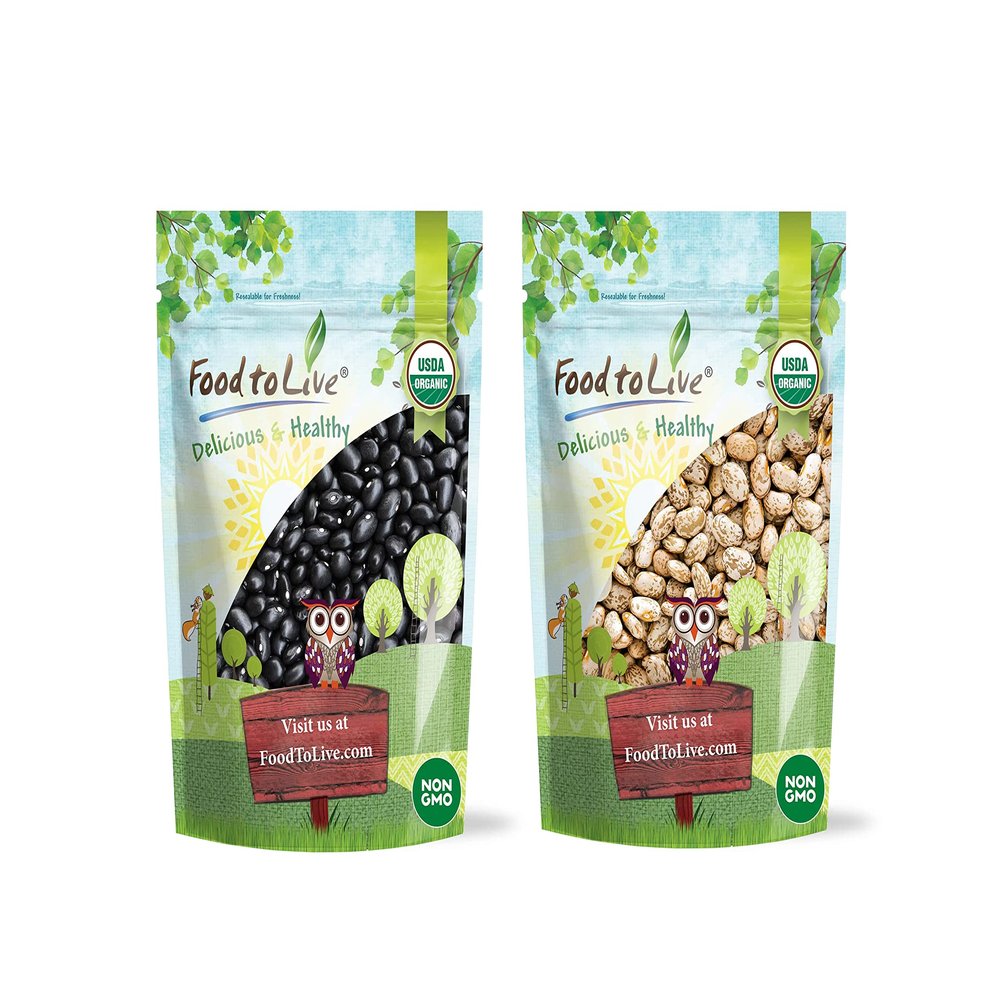 Food to Live Organic Dry Beans Bundle, 2 Pack Black Beans (5 LB), Pinto Beans (5 LB), Non-GMO, Raw, Vegan, Kosher, Sproutable, Bulk. Rich in Fiber and Protein. Perfect for Soups, Burritos, Tacos