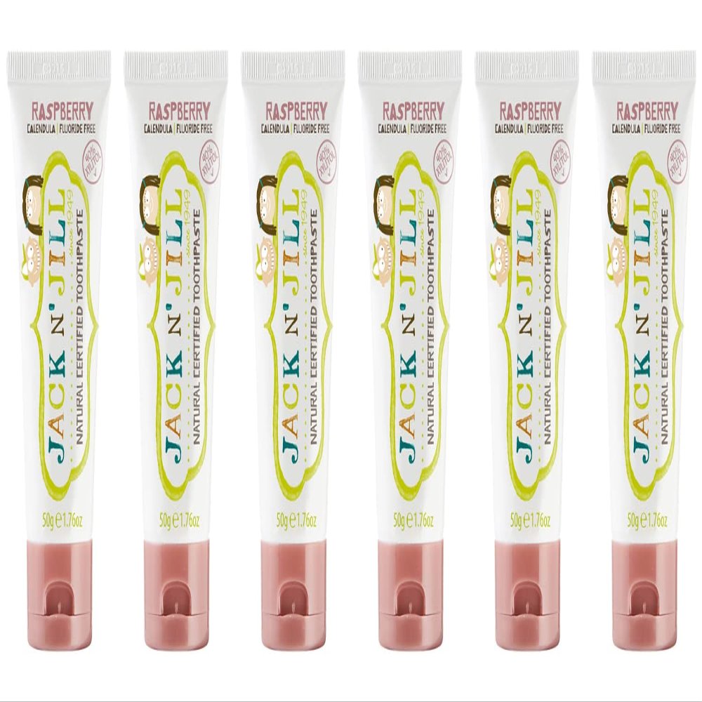 Jack N' Jill Natural Toothpaste for Kids - Fluoride Free Toothpaste, 40% Xylitol, BPA-Free - Raspberry, 1.76 oz (Pack of 6)