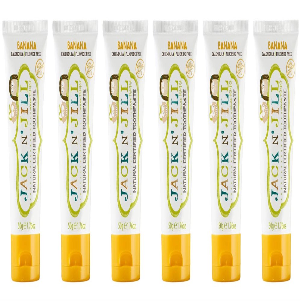 Jack N' Jill Natural Toothpaste for Kids - Fluoride Free Toothpaste, 40% Xylitol, BPA Free - Banana, 1.76 oz (Pack of 6)