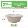 [500 Pack] 16 oz Compostable Paper Bowls with Lids Heavy-Duty Disposable Bowls, Eco-Friendly Natural Bagasse Unbleached, Hot or Cold Use, 100% Biodegradable Soup Bowls Sugarcane view 3