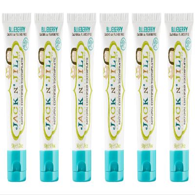Jack N' Jill Natural Toothpaste for Kids - Fluoride Free Toothpaste, 40% Xylitol, BPA Free - Blueberry, 1.76 oz (Pack of 6)