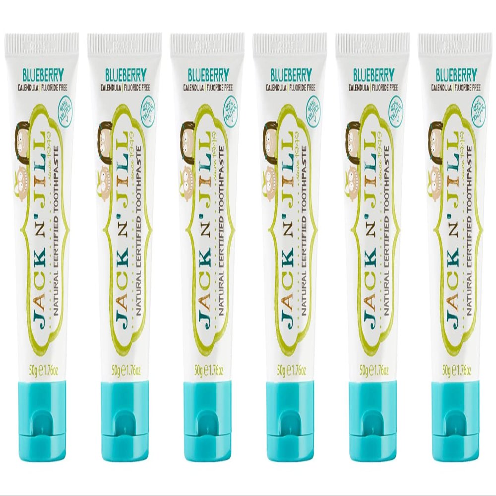 Jack N' Jill Natural Toothpaste for Kids - Fluoride Free Toothpaste, 40% Xylitol, BPA Free - Blueberry, 1.76 oz (Pack of 6)
