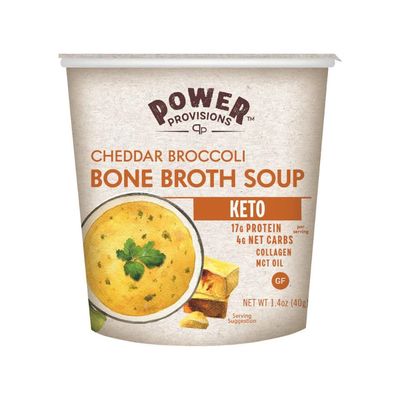 Power Provisions Cheddar Broccoli Bone Broth Soup Cups - Keto Instant Soup Cup - Collagen Infused with 17g of Protein - Gluten-Free Soup - 1.4 oz. - Pack of 6