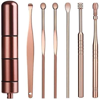 DULASP 6 Pcs/Set Stainless Steel Spiral Ear Pick Spoon Ear Wax Removal Cleaner Multifunction Portable Ear Pick Ear Care Beauty Tools