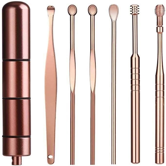 DULASP 6 Pcs/Set Stainless Steel Spiral Ear Pick Spoon Ear Wax Removal Cleaner Multifunction Portable Ear Pick Ear Care Beauty Tools
