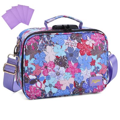 MAICHENG Smell Proof Bag, Large Odor Proof Stash Box with Combination Lock, Smell Proof Container, Medicine Lock Box Crossbody Bag for Travel Storage, Gifts for Women, Purple