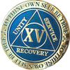 15 Year AA Medallion Reflex Blue Gold Plates Sobriety Chip XV view 1