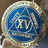 15 Year AA Medallion Reflex Blue Gold Plates Sobriety Chip XV view 2