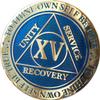 15 Year AA Medallion Reflex Blue Gold Plates Sobriety Chip XV view 3