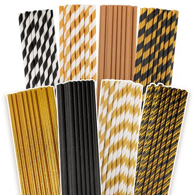 qiqee Gold Stripe Straws for Drinking150pcs Disposable Straws Bulk8 Pattern