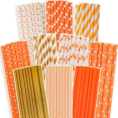 qiqee Gold Orange Disposable Straws for Drinking 150pcs Disposable Straws Bulk10 Pattern