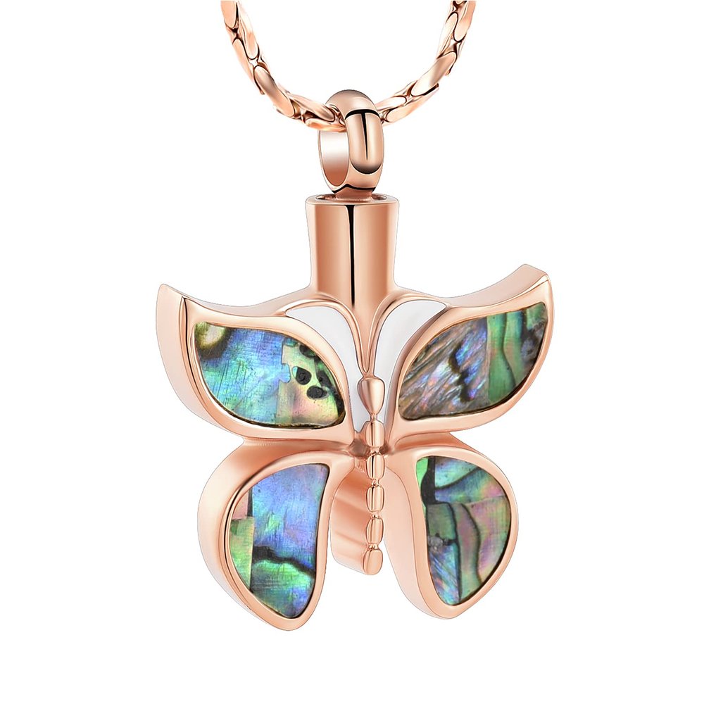 BIAIHQIE Butterfly Urn Necklace for Ashes for Women Abalone Shell Ashes Necklace Cremation Jewelry for Ashes for Human Keepsake Memorial,2