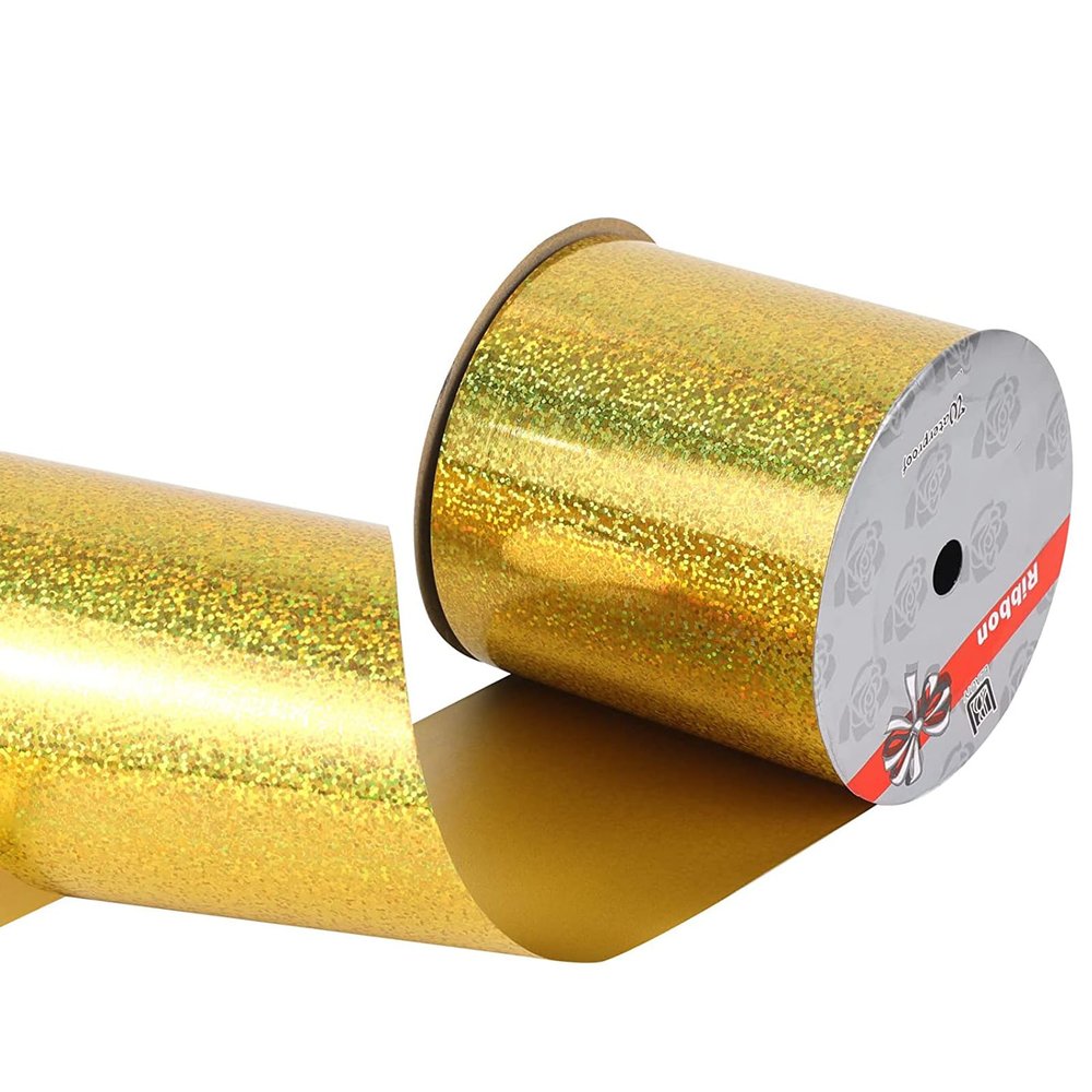 4inch x 50yards Shiny Waterproof Ribbon,Red Curling Ribbon for Gifts Package Wrapping,Crafting. (Gold)