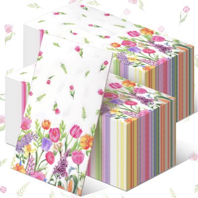 Sinmoe 200 Pcs Spring Hand Towels Tulip Guest Napkins for Bathroom Easter 2 Ply Floral Decorative Disposable Paper Napkins for Summer Kitchen Dinner Wedding Bridal Shower Party Supplies (Elegant)