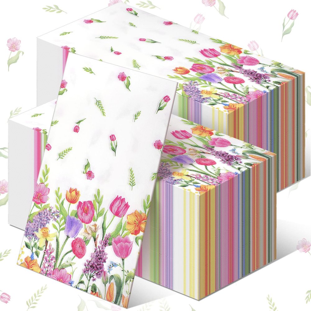 Sinmoe 200 Pcs Spring Hand Towels Tulip Guest Napkins for Bathroom Easter 2 Ply Floral Decorative Disposable Paper Napkins for Summer Kitchen Dinner Wedding Bridal Shower Party Supplies (Elegant)