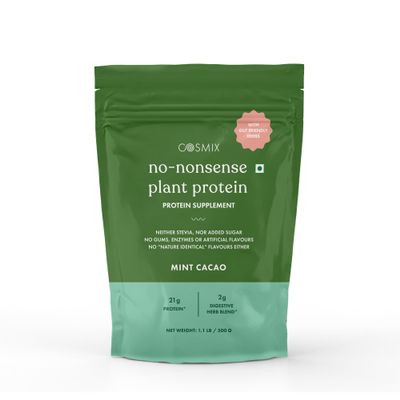 cosmix No-Nonsense Plant Protein, 21g Organic Brown Rice & Pea Isolate, Plant Based, Vegan, Gluten/Dairy Free, Sugar Free, Mint Cacao, 1.1lb (1pk, 13 Servings)