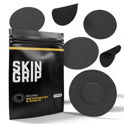 Skin Grip Adhesive Patches Compatible with Dexcom G7 & Stelo CGM  Waterproof & Sweatproof Cover for Continuous Glucose Monitor Sensor, Stays Secure for 10-15 Days  20 Pack, Black