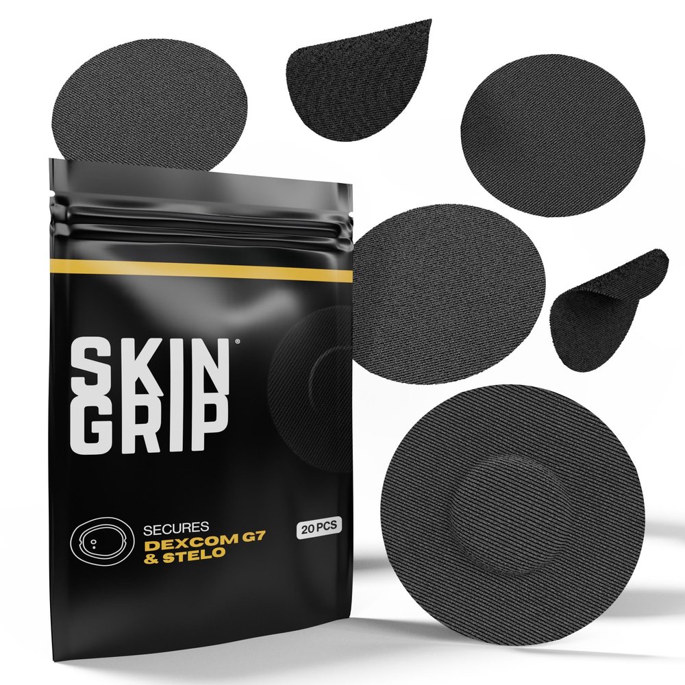 Skin Grip Adhesive Patches Compatible with Dexcom G7 & Stelo CGM  Waterproof & Sweatproof Cover for Continuous Glucose Monitor Sensor, Stays Secure for 10-15 Days  20 Pack, Black