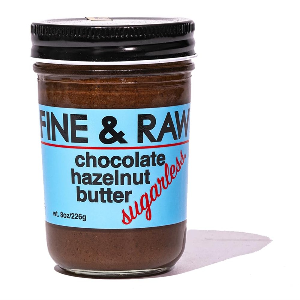 Fine & Raw Sugarless Chocolate Hazelnut Butter Spread 8 Ounce Clean Ingredients, Vegan, Keto Friendly, Organic Chocolate Hazelnut Spread (Sugarless Hazelnut)