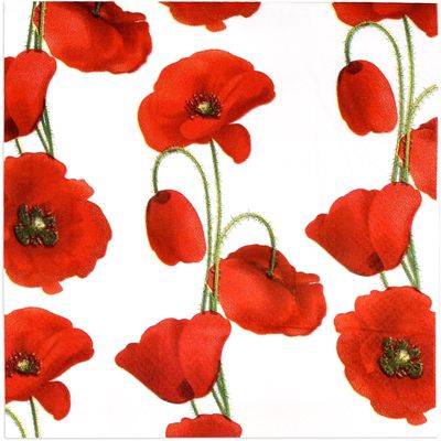 Gift Boutique 100 Poppy Floral Cocktail Beverage Napkins Disposable Paper Red Poppies Flower Dessert Napkin for Spring Summer Valentine Party Supplies