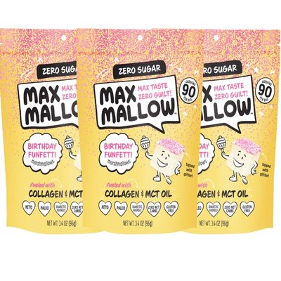 NEW RELEASE Know Brainer Snacks Low Carb Keto Birthday Funfetti with GLITTER Max Mallow - Atkins, Paleo, Diabetic Diet Health Snack -Gluten Free, Soy Free & Zero Sugar snack, Non-GMO Keto 3 pack 9.9oz