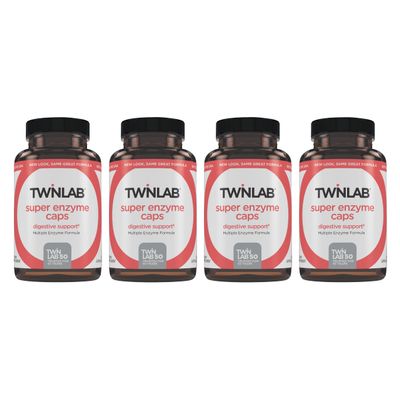 Twinlab Super Enzyme Caps - Constipation Supplement with Digestive Enzymes - 50 Capsules (Pack of 4)